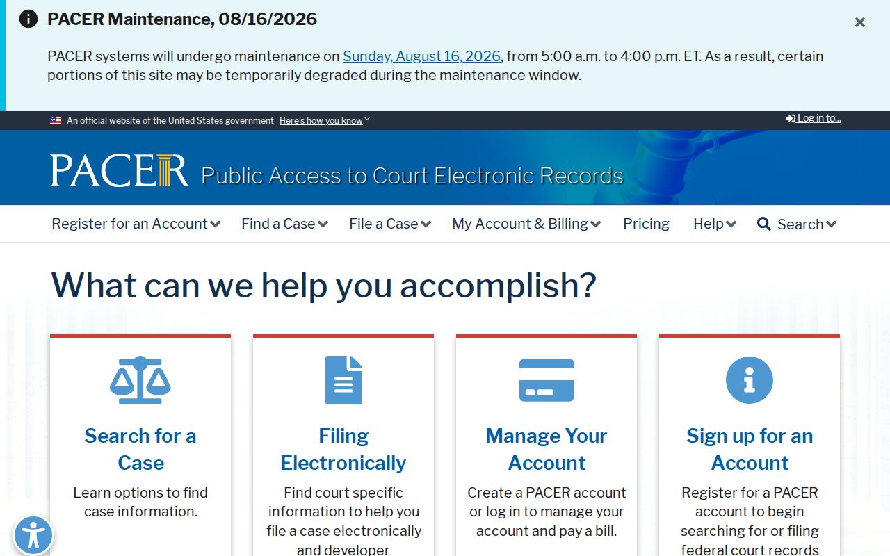 Federal PACER option outside the Kiowa County docket search