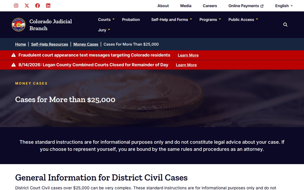 Kiowa County civil court docket guidance for larger claims