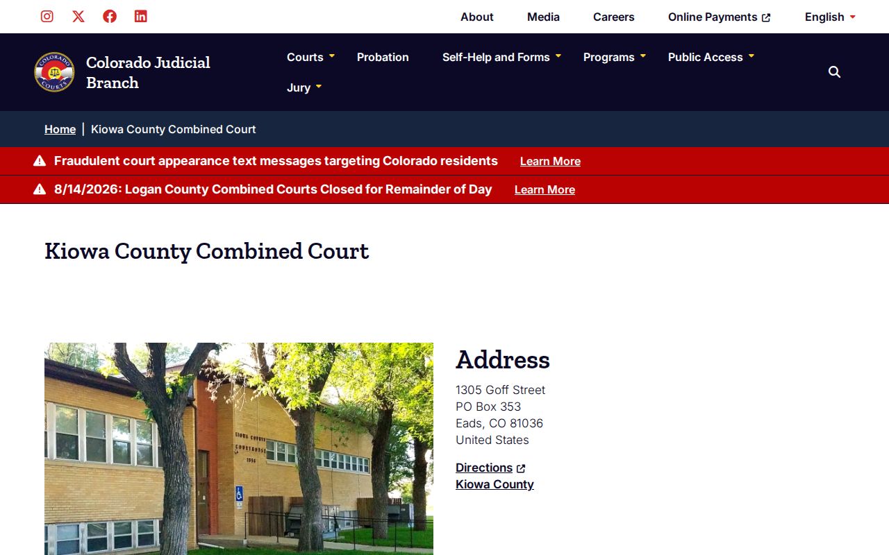 Kiowa County court docket clerk address and hours